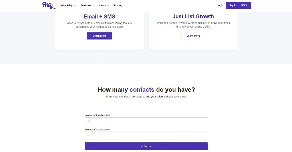 Privy pricing page.