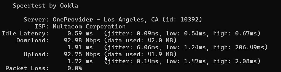 SpeedTest results