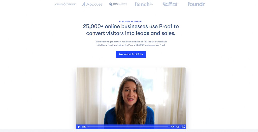 Proof website homepage testimonials.