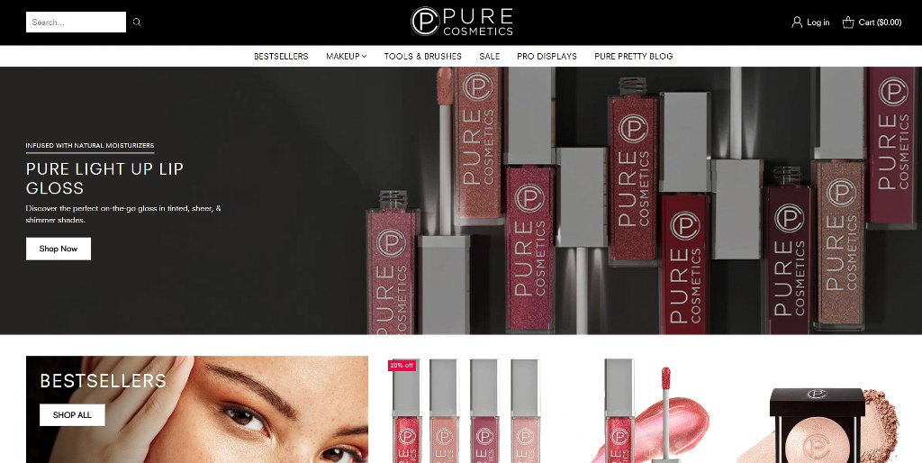 Pure Cosmetics homepage.