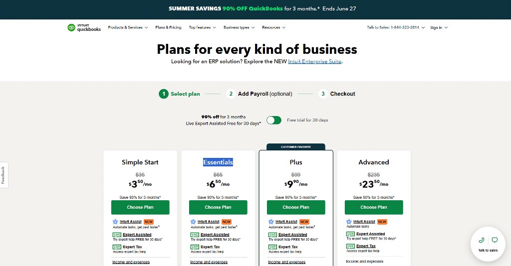 Quickbooks pricing page.