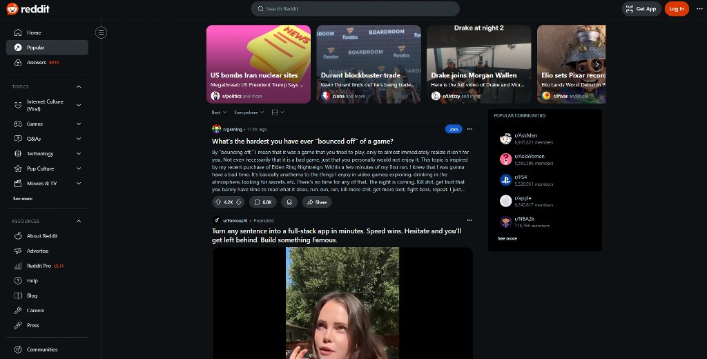 Reddit homepage.