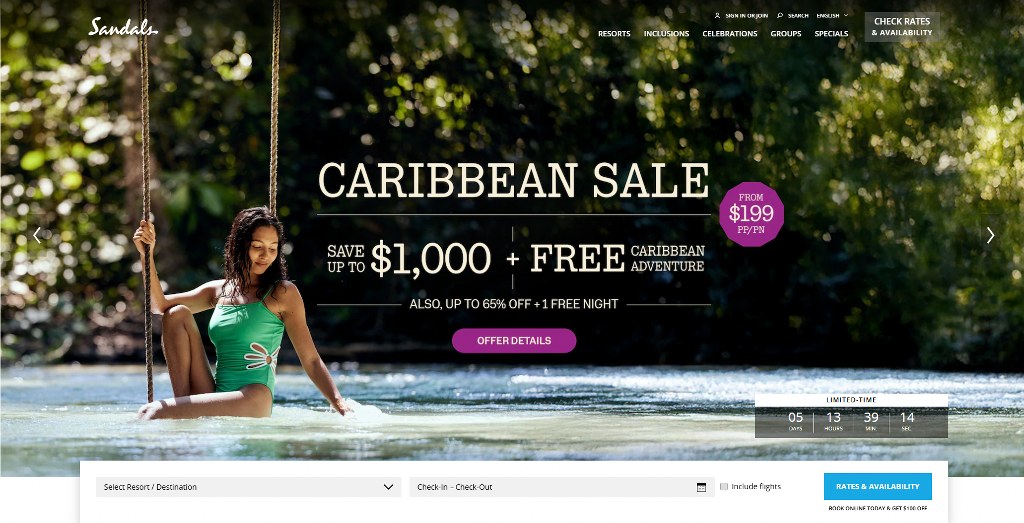Sandals resort website.
