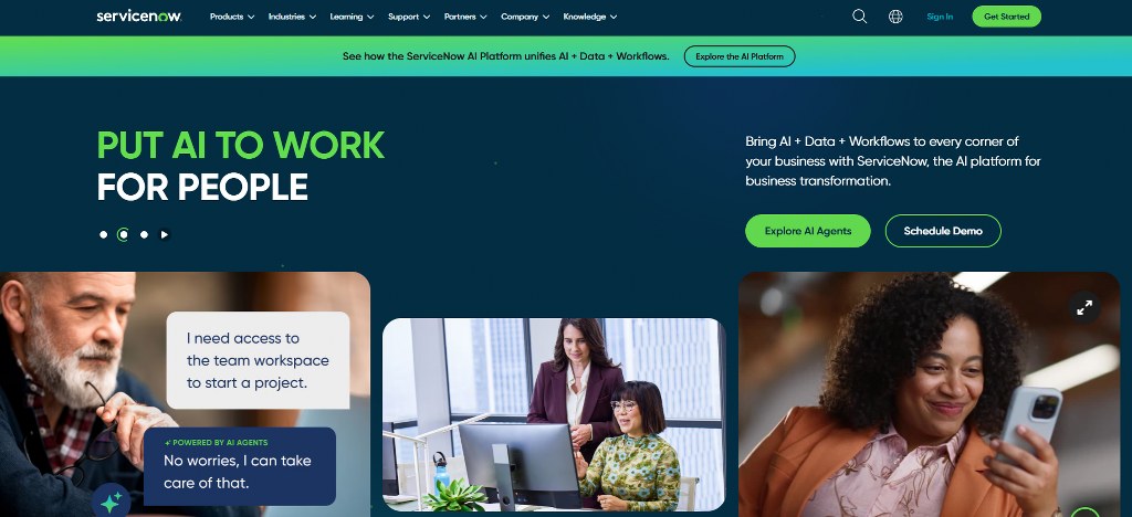ServiceNow homepage.