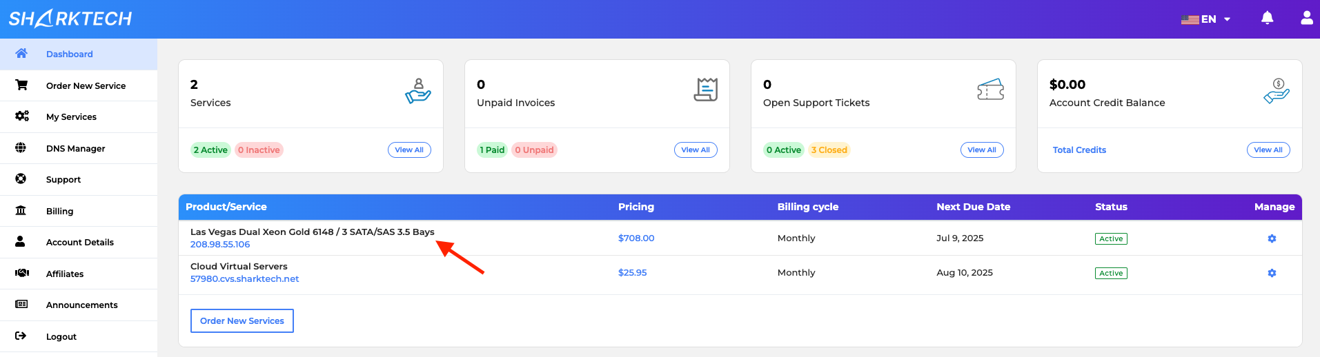 Product/Service tab