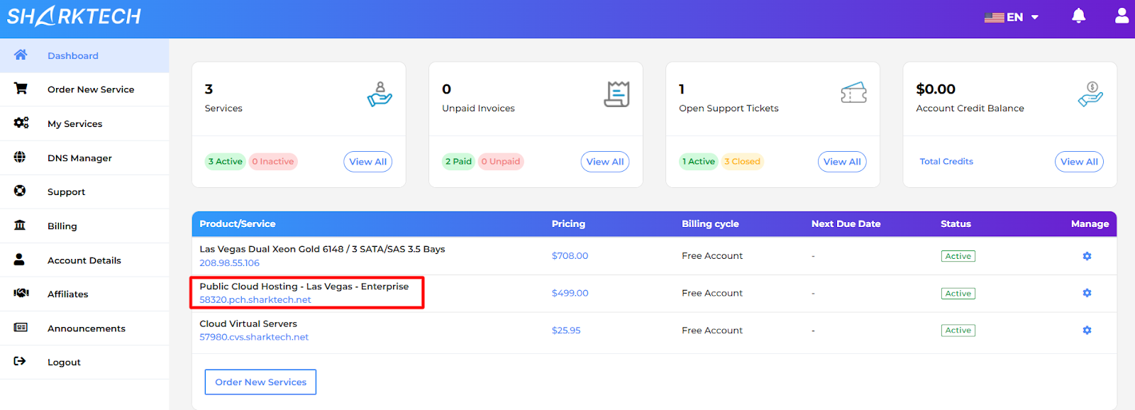 Product/Service tab