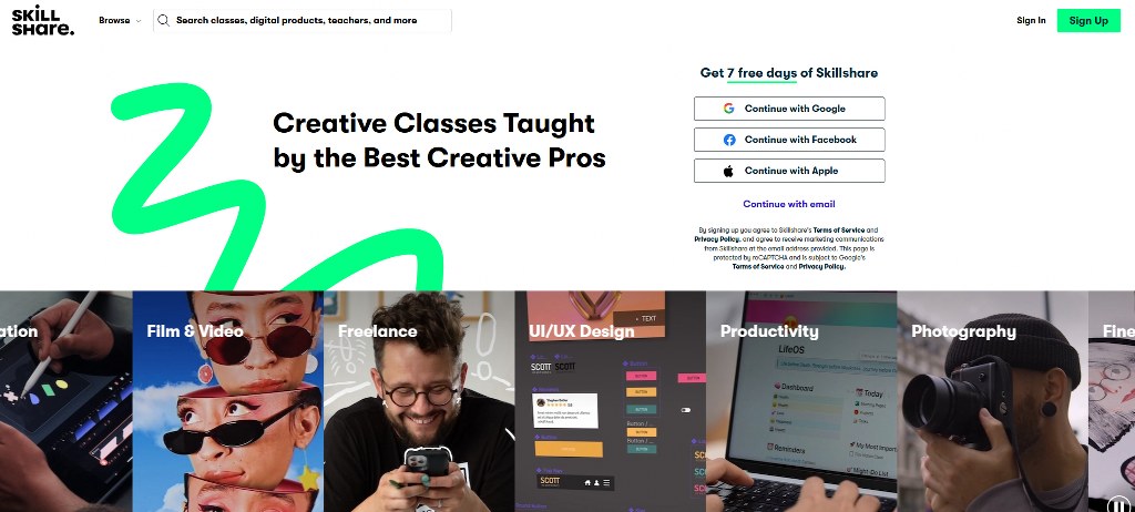 Skillshare homepage.