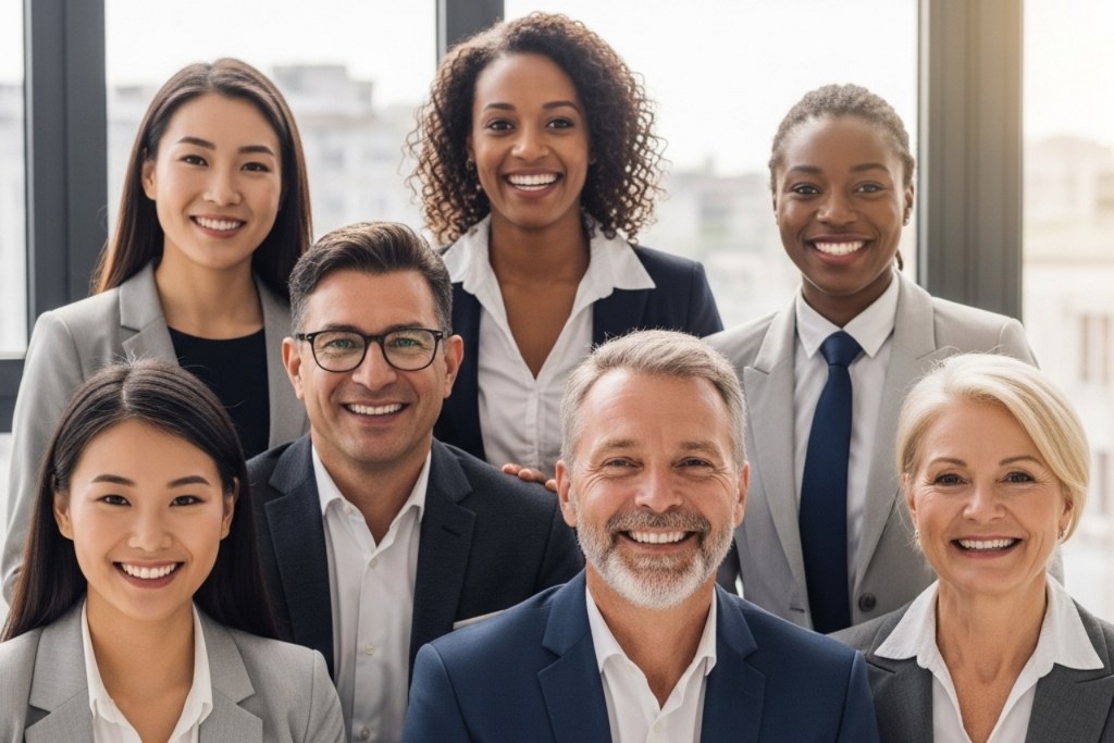 Smiling Corporate Business Team, Group Portrait.