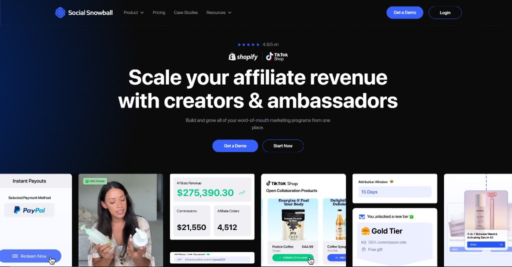 Social snowball website landing page.