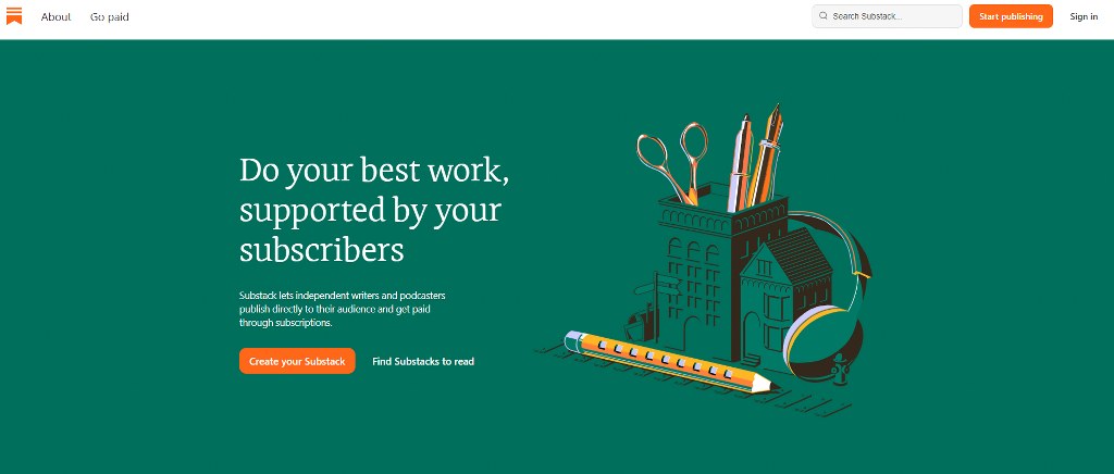 Substack website homepage.