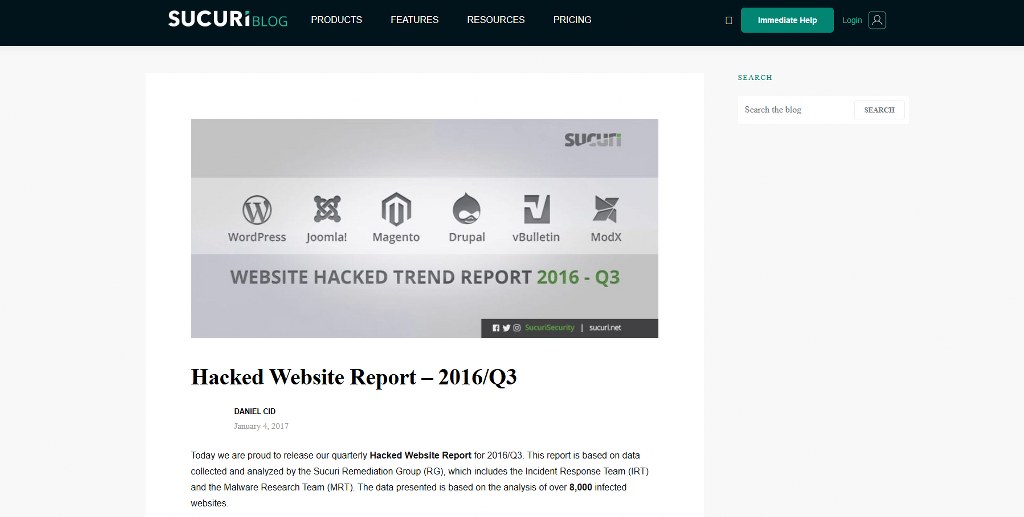 Sucuri website homepage.