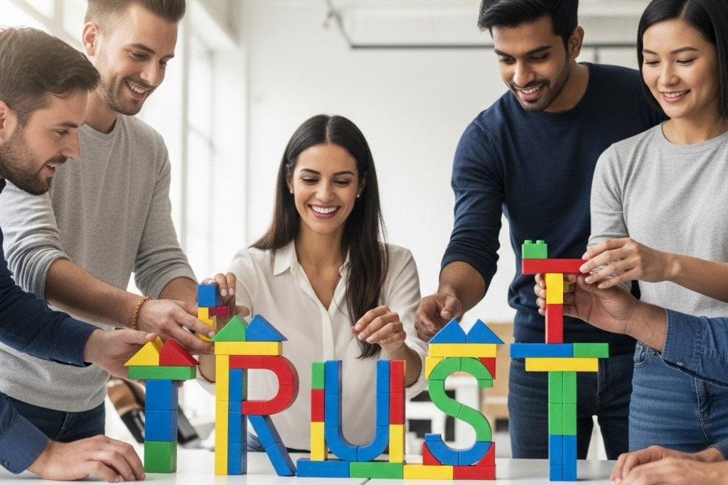 Team building the word trust.