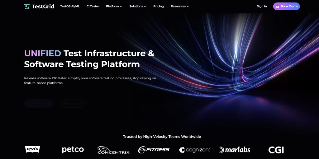 TestGrid website homepage.