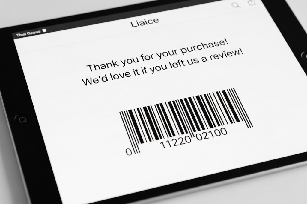 Thank you message asking to leave review displayed on tablet.