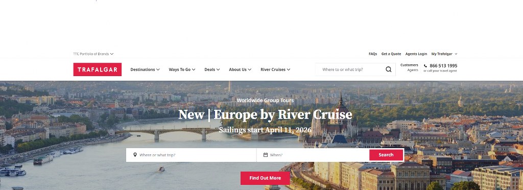 Trafalgar website homepage.