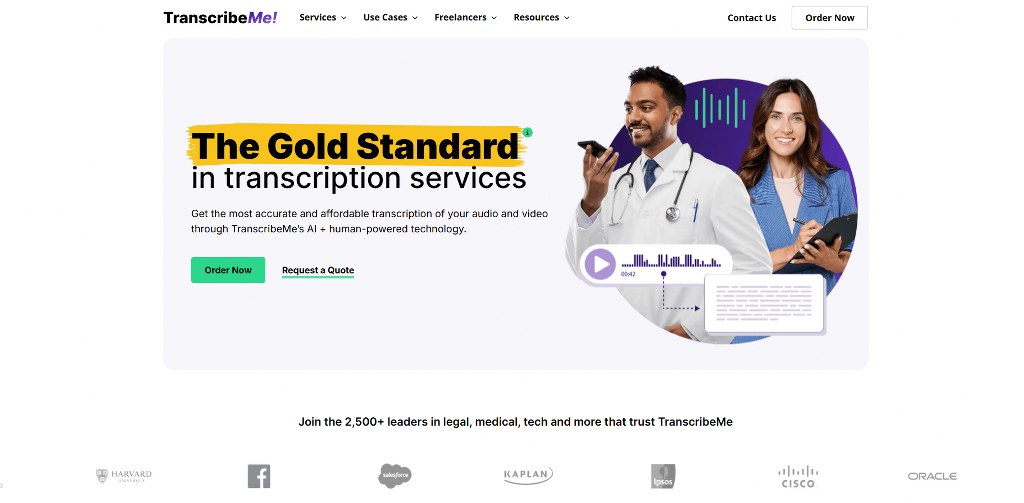 TranscribeMe website homepage.