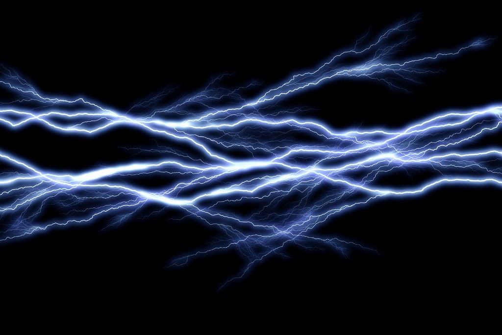 Tunder lightning bolts isolated on black background.