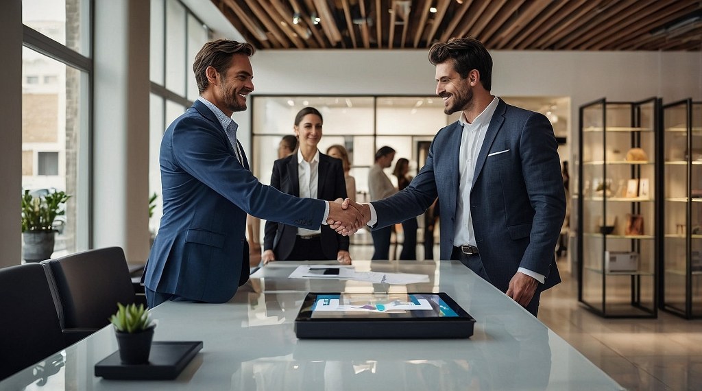 Two business people doing business together.