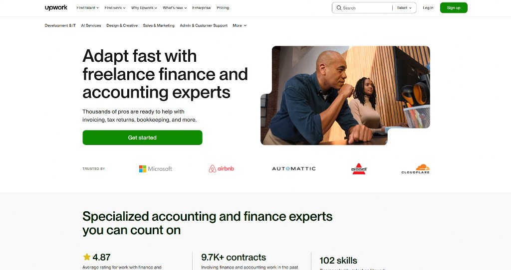 Upwork for finance experts webpage.