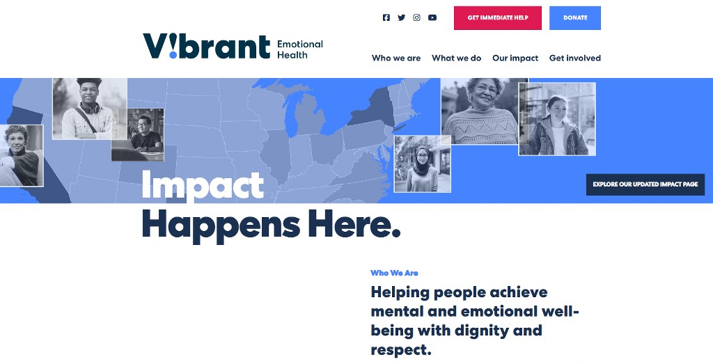 Vibrant Emotional Health homepage.