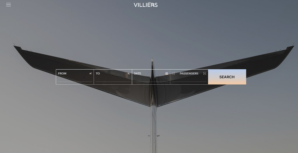 Villiers Jet Charters website homepage.