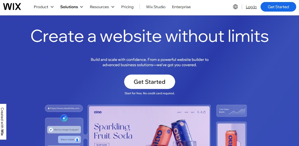 Wix homepage.