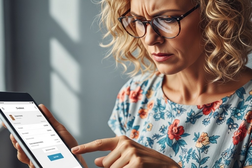 Woman confused while checking out online.