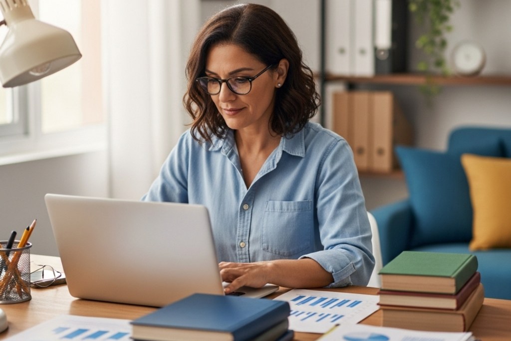 Woman doing remote work.