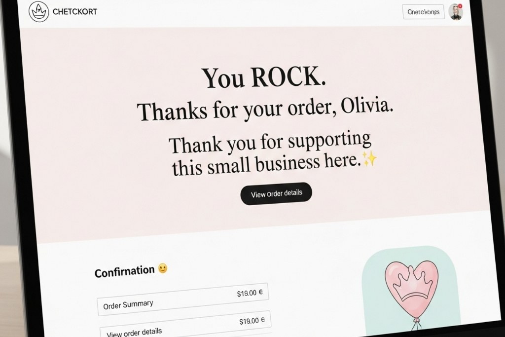 You rock message for customer on laptop displayed.
