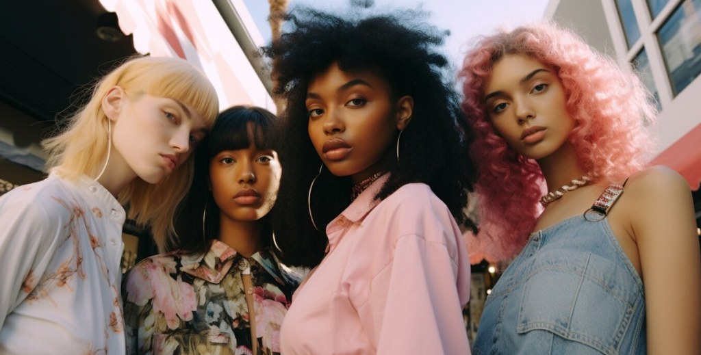 Young people with wigs of different colors.