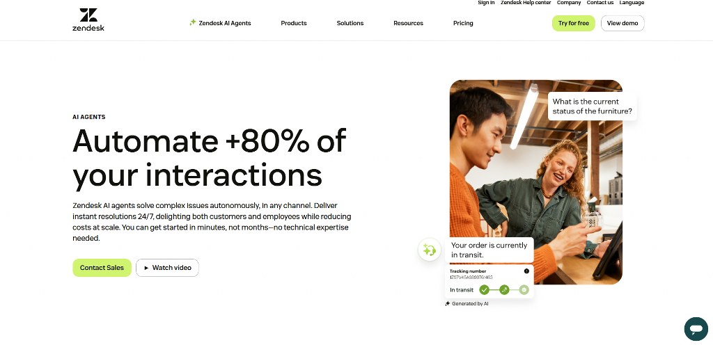 Zendesk AI agents page.