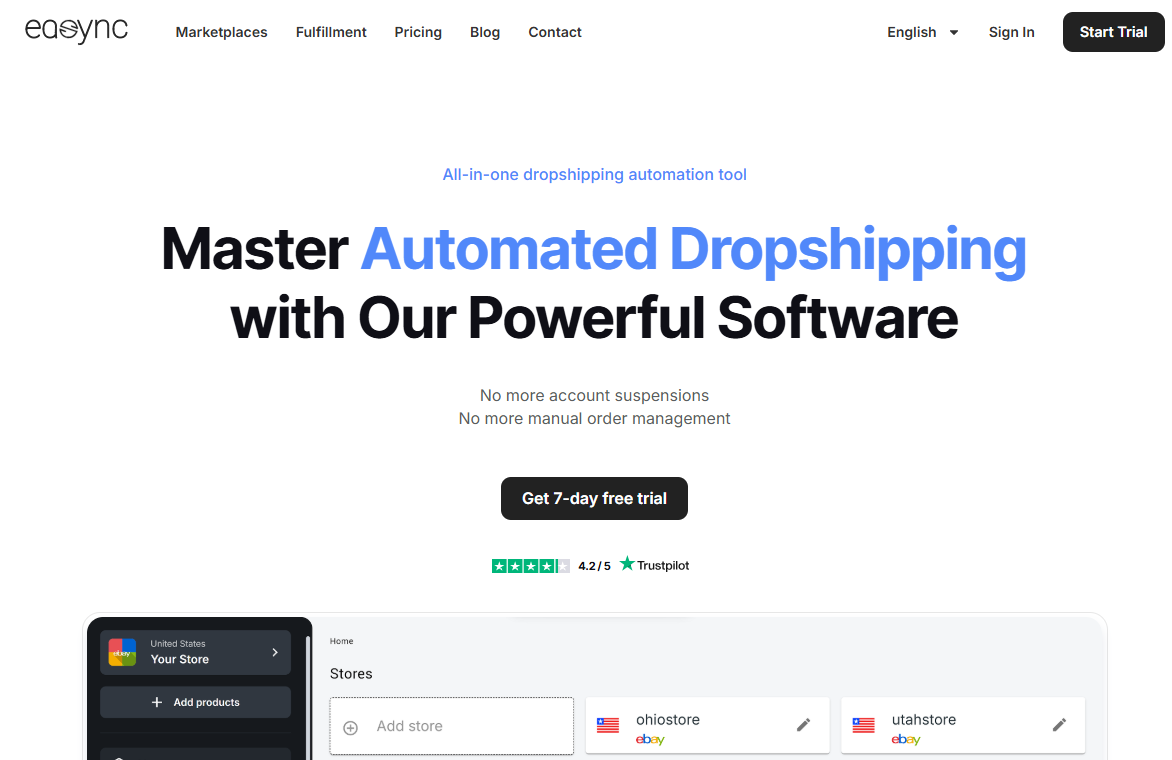 Easync homepage screenshot