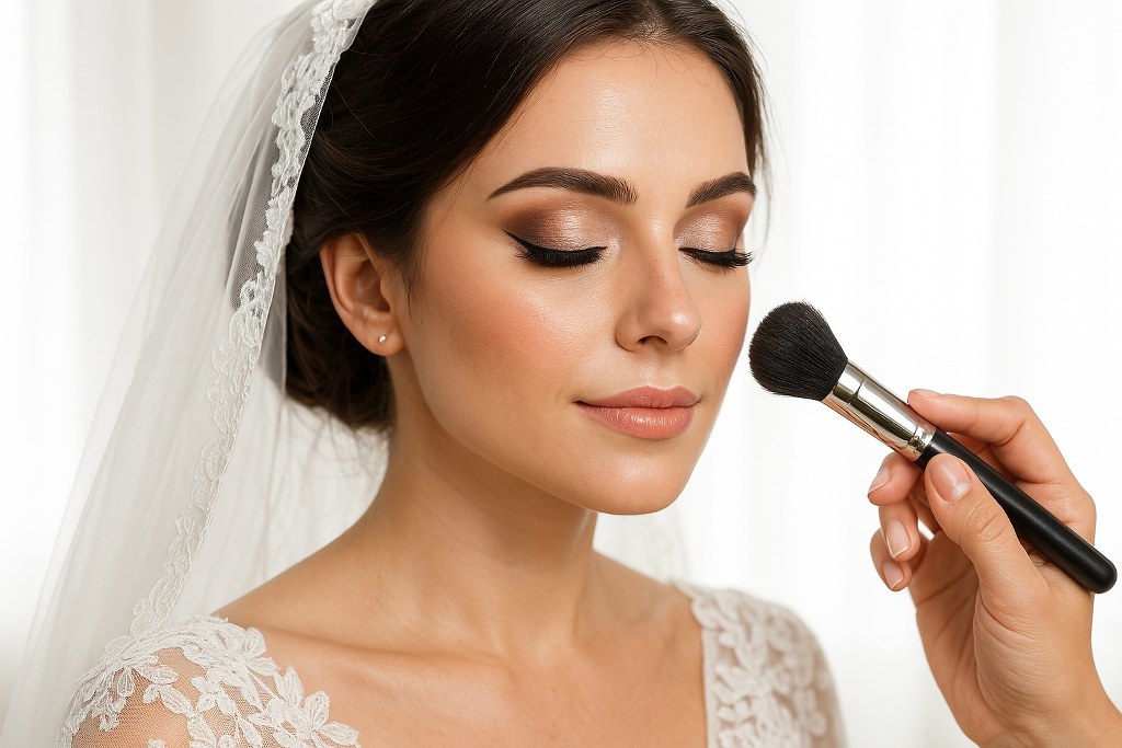 Touching up the bride’s look.