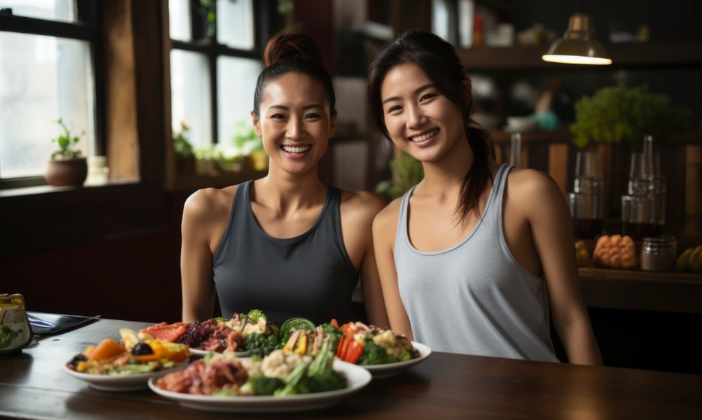 Two women in a health and wellness café.