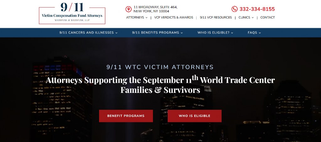 9/11 Victim Attorney homepage.
