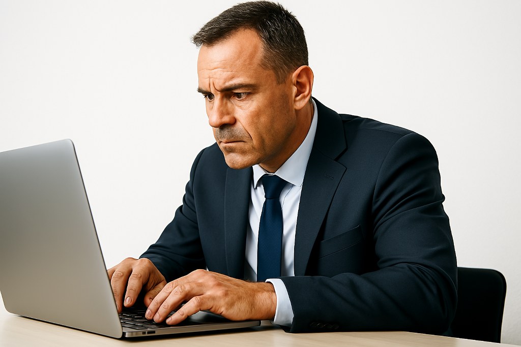 A business executive using a laptop.