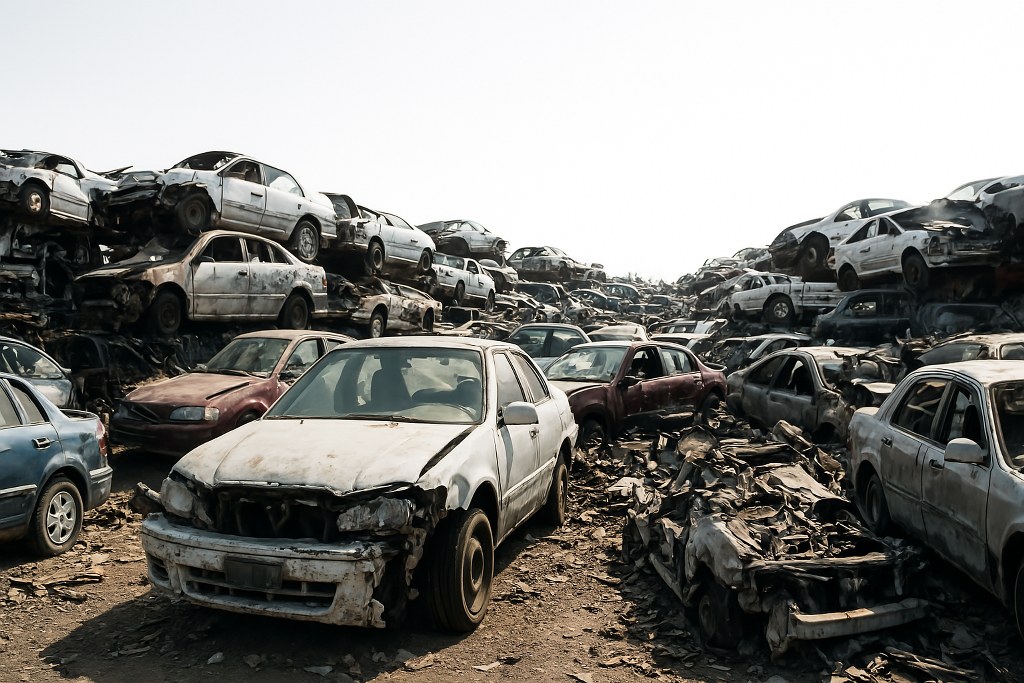 A car junkyard.