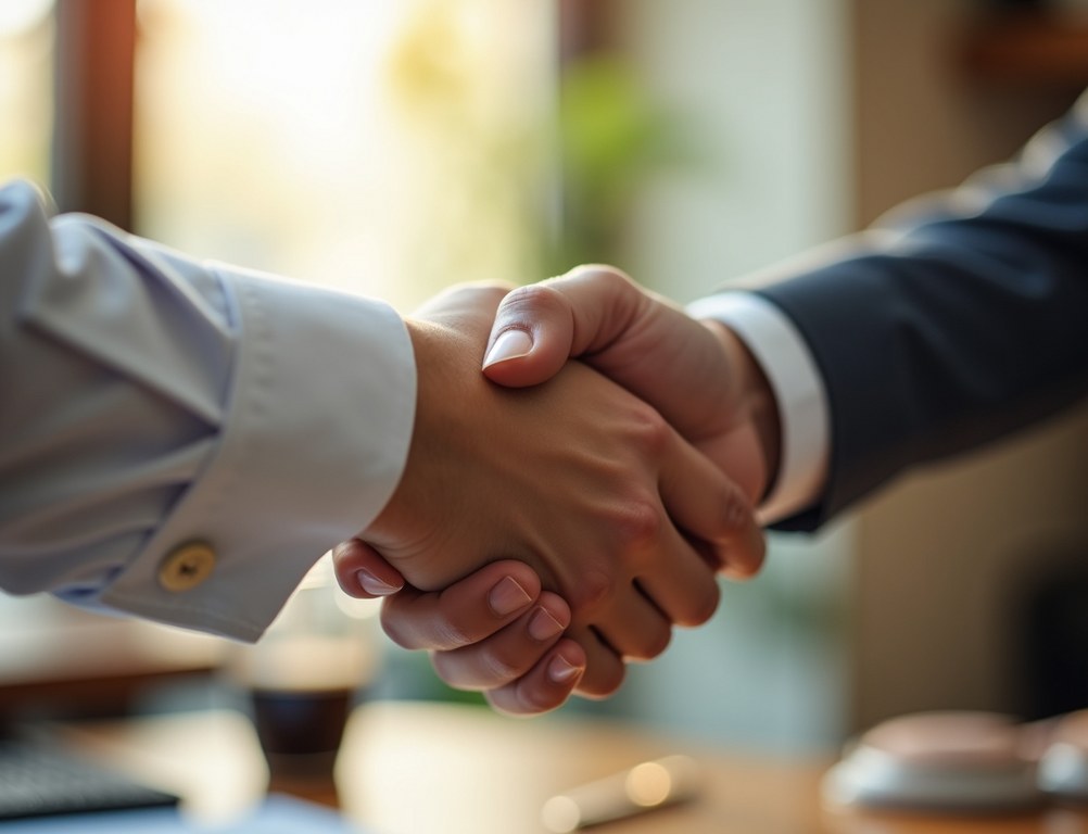 A close-up of a professional handshake symbolizing the trust between businesses.