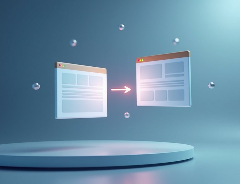 A conceptual image of a canonical tag pointing to a master webpage to prevent duplicate content issues.