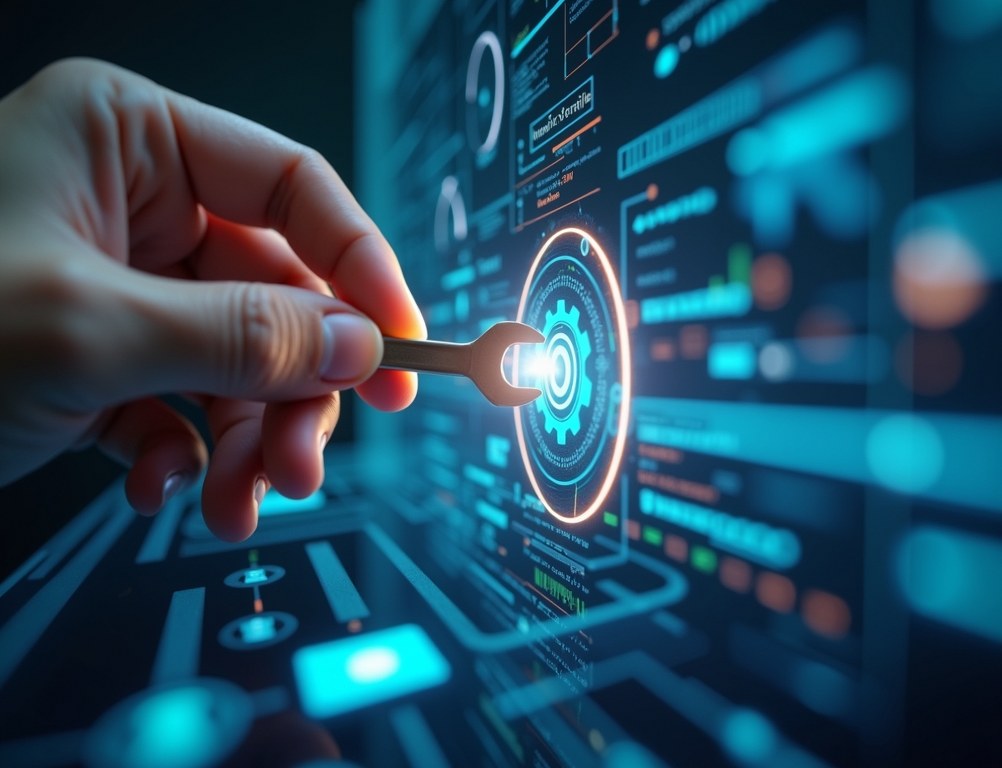 A conceptual image of hands performing digital maintenance on a website interface.