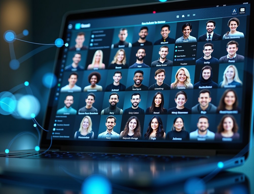 A digital interface showing a network of diverse freelancers available on a freelance platform.