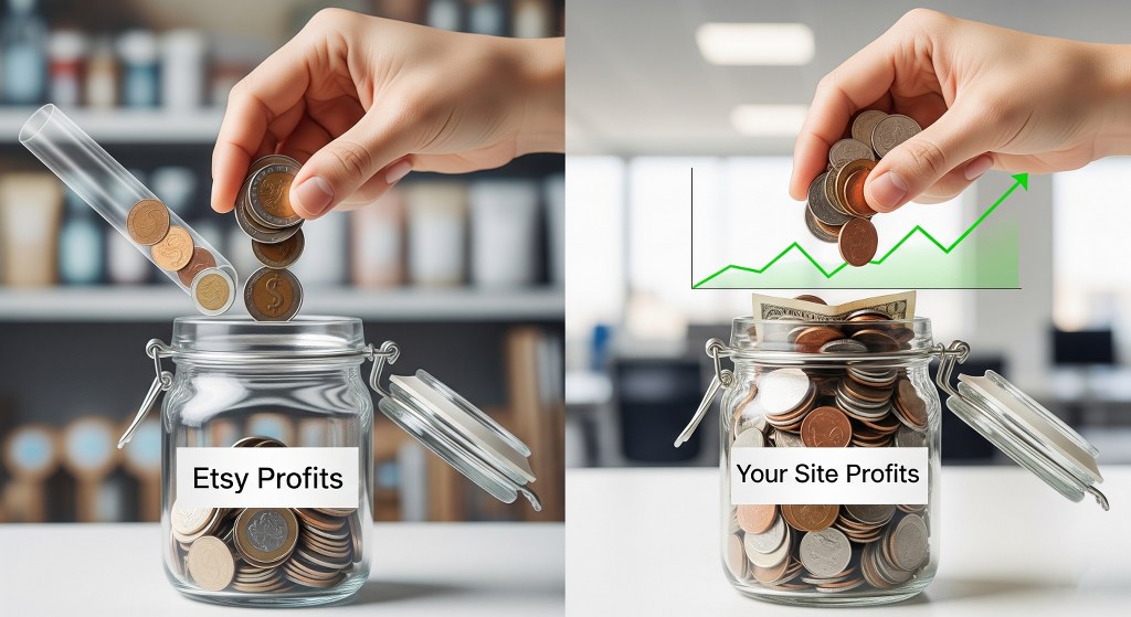 A graph between etsy profits vs your site profits