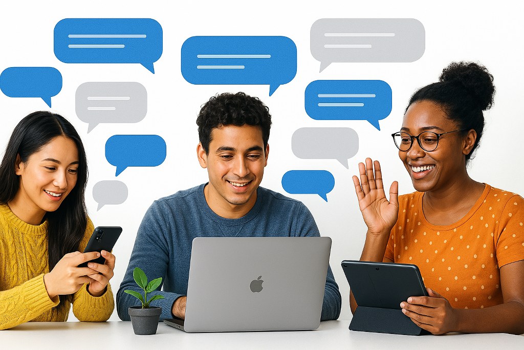A group of friends having an online conversation.