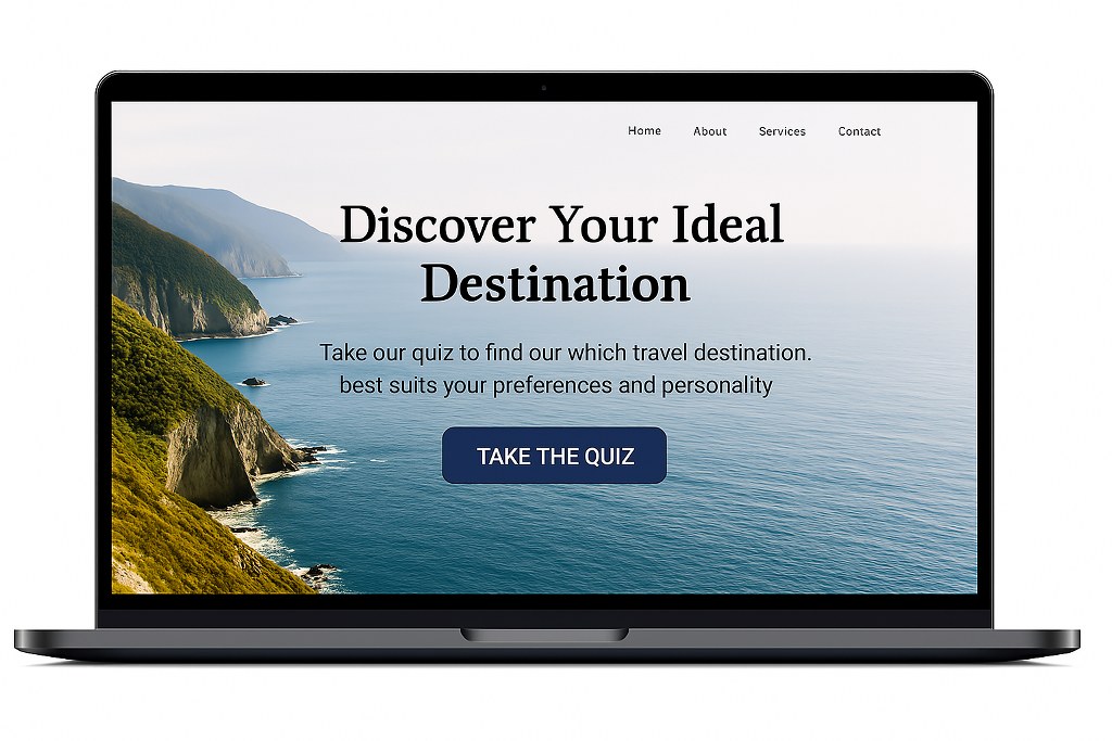 A landing page with a quiz link.