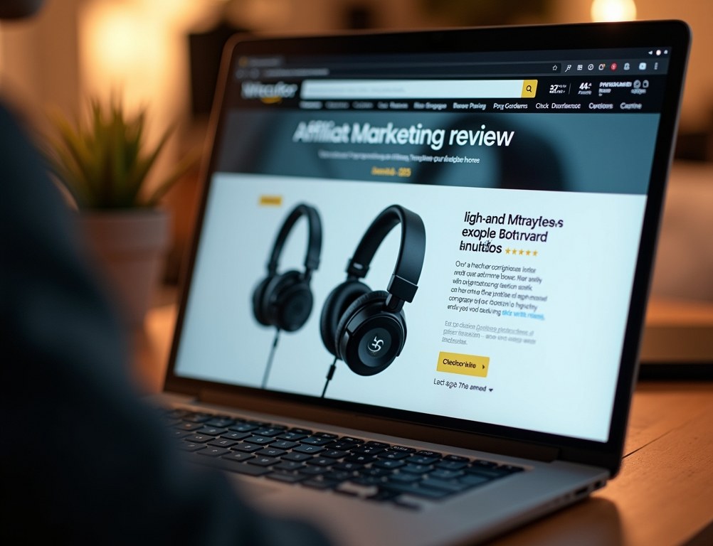 A laptop screen displaying a detailed product review on an affiliate marketing website.