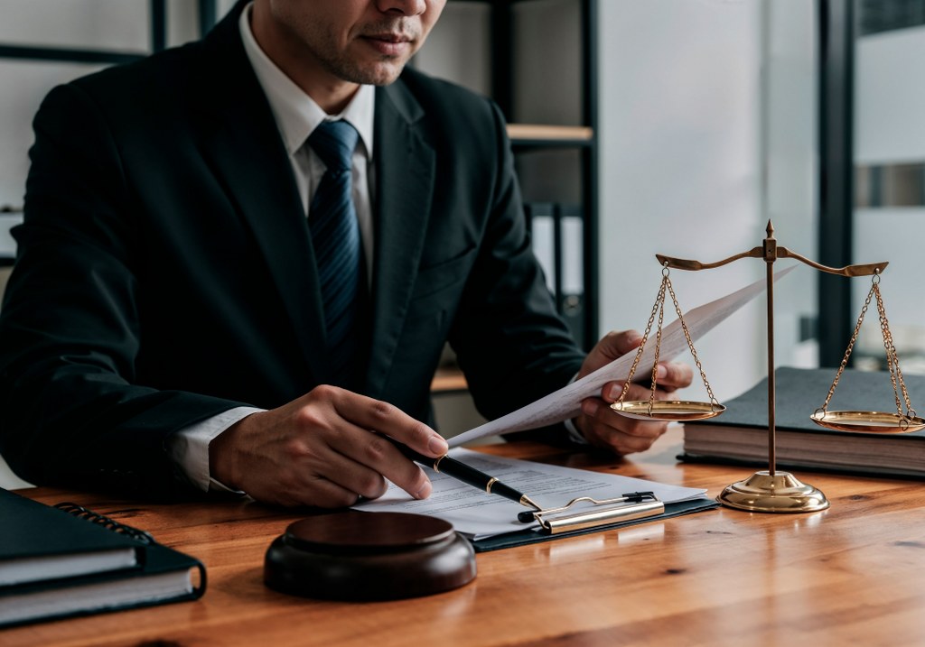 A lawyer doing paperwork.