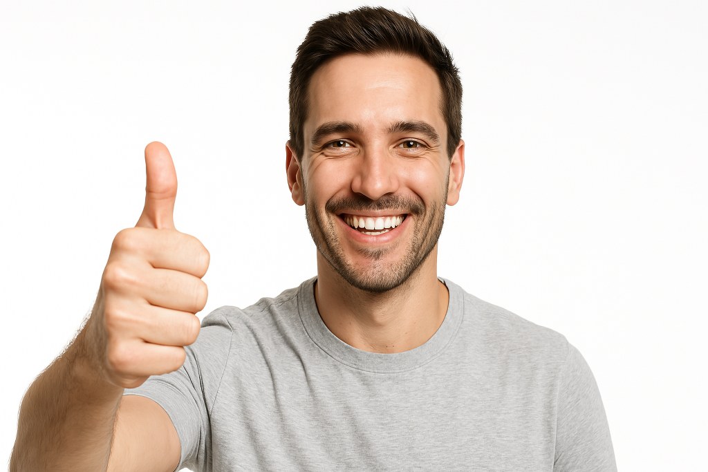 A man giving a thumbs-up while smiling.