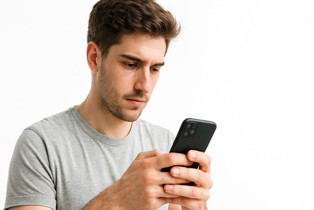 A man scrolling through his mobile phone.