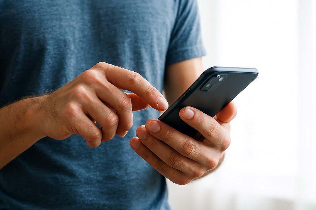 A man scrolling through his phone.