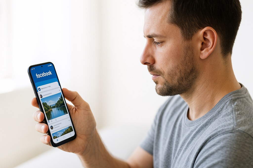 A man using Facebook on his phone.